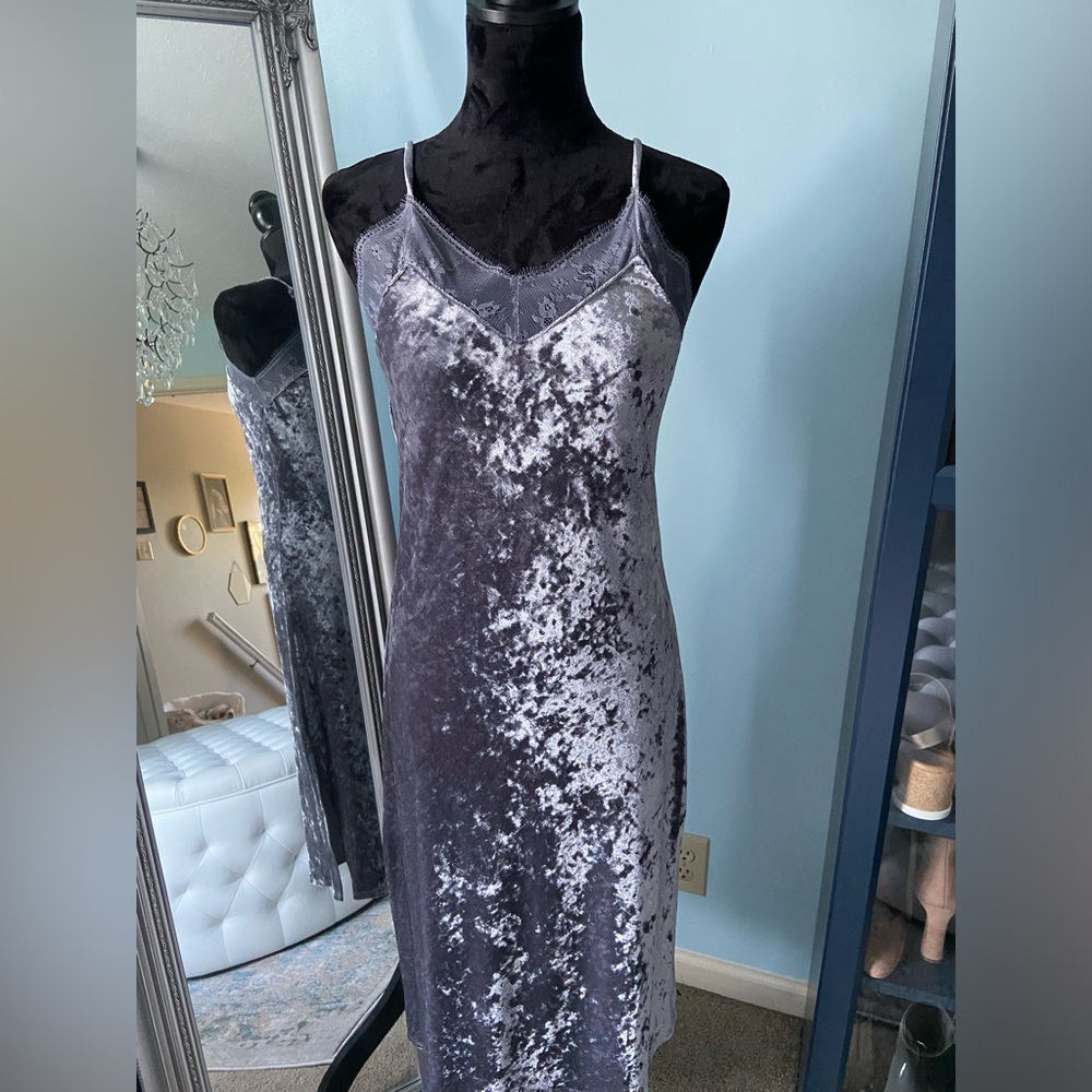 Silver Velvet Slip Dress - Small